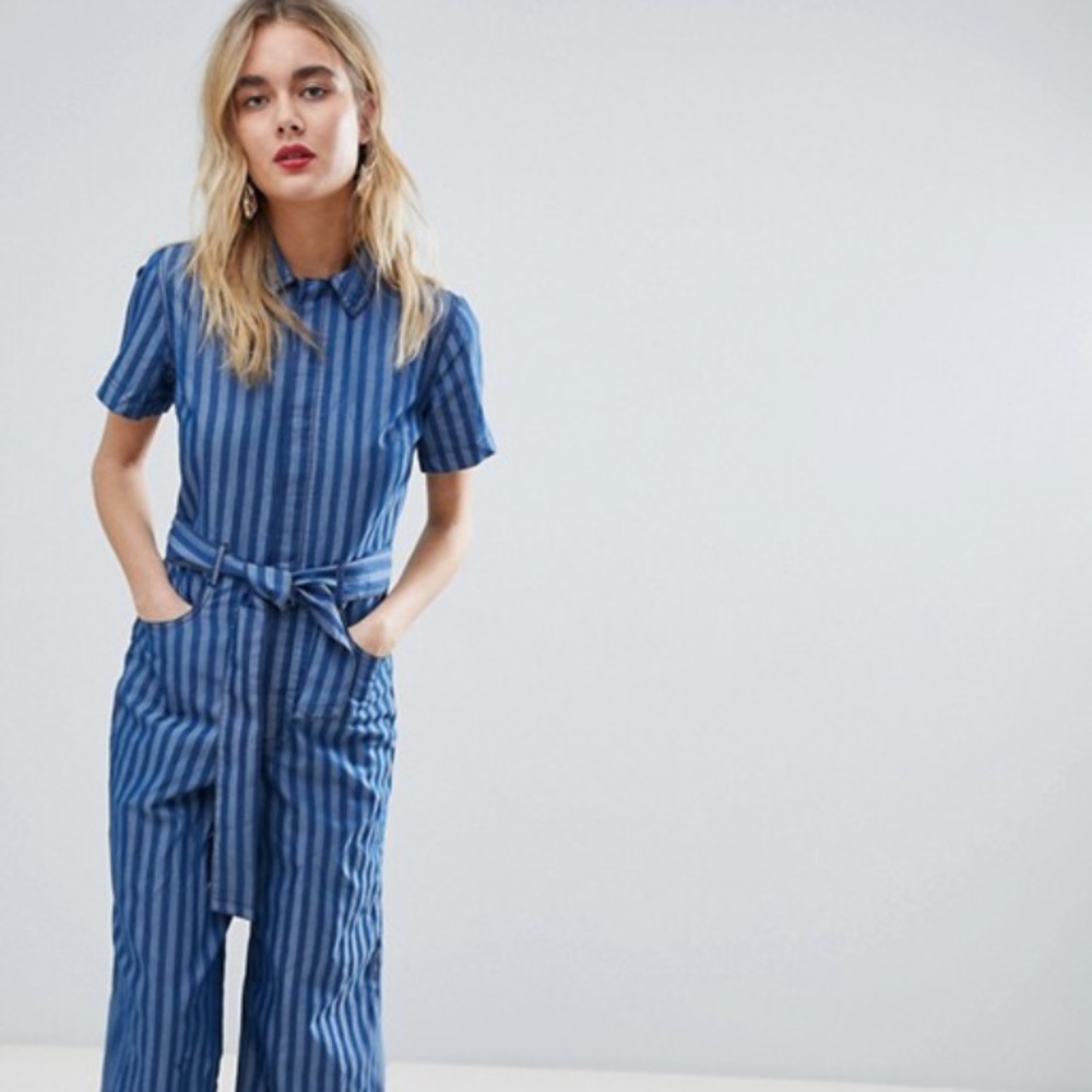 Warehouse Tie Waist Stripe Jumpsuit